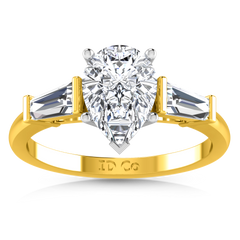 Three Stone Engagement Ring Tapered Baguette 14K Yellow Gold