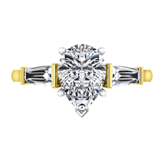 Three Stone Engagement Ring Tapered Baguette 14K Yellow Gold