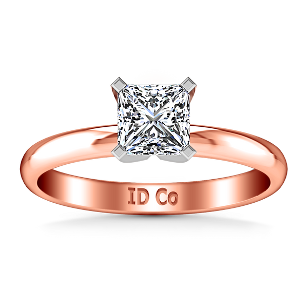 Solitaire Princess Cut Engagement Ring Comfort Fit 14K Rose Gold