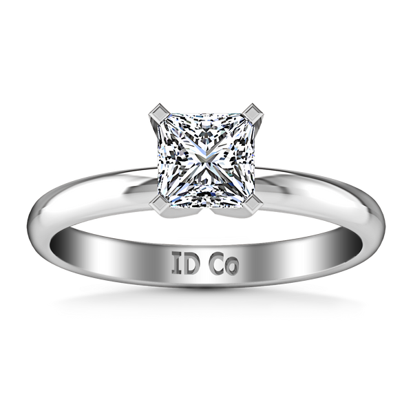 Solitaire Princess Cut Engagement Ring Comfort Fit  14K White Gold