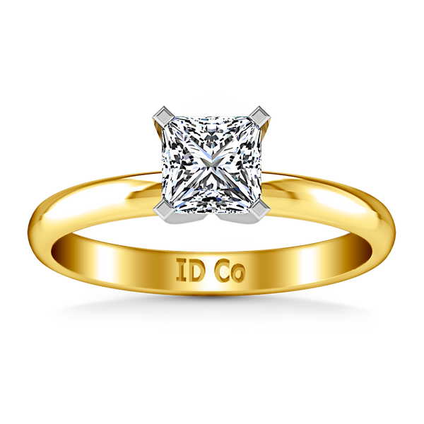 Solitaire Princess Cut Engagement Ring Comfort Fit 14K Yellow Gold