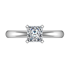 Solitaire Princess Cut Engagement Ring Comfort Fit  14K White Gold