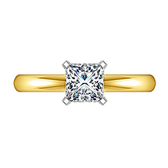 Solitaire Princess Cut Engagement Ring Comfort Fit 14K Yellow Gold