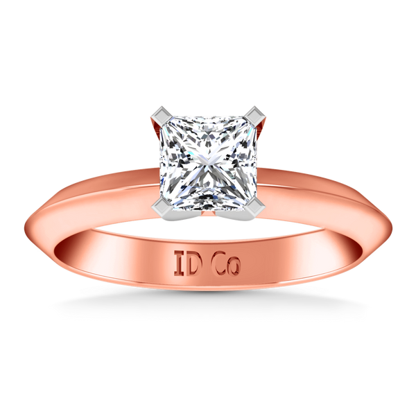 Solitaire Engagement Ring Knife Edge Princess Cut Diamond 14K Rose Gold