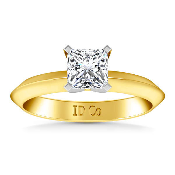 Solitaire Engagement Ring Knife Edge Princess Cut Diamond 14K Yellow Gold