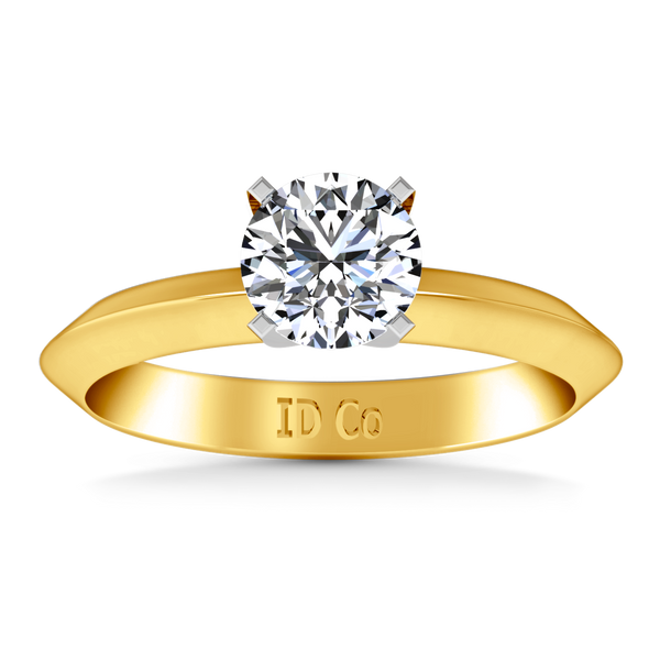 Solitaire Engagement Ring Knife Edge Round Diamond 14K Yellow Gold