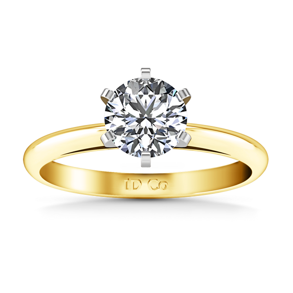 Solitaire Engagement Ring Cathedral 6 Prong 14K Yellow Gold