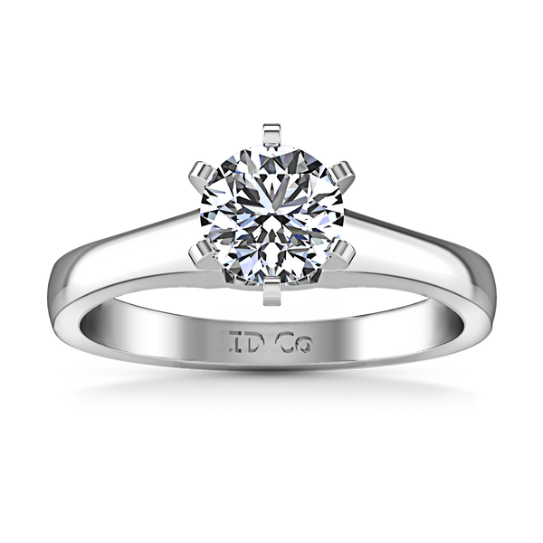 Solitaire Engagement Ring Stylized 6 Prong 14K White Gold