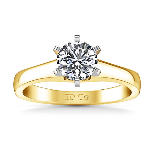 Solitaire Engagement Ring Stylized 6 Prong 14K Yellow Gold
