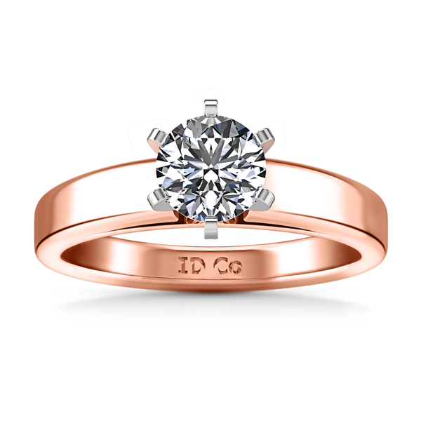 Solitaire Engagement Ring 6 Prong Contemporary 14K Rose Gold