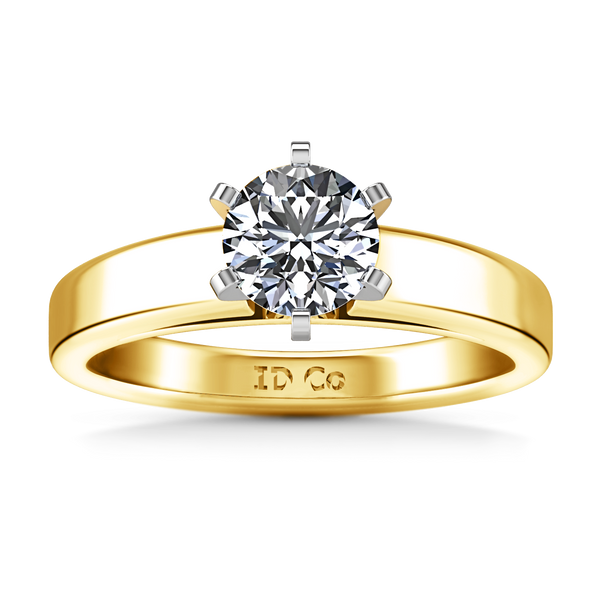 Solitaire Engagement Ring 6 Prong Contemporary 14K Yellow Gold