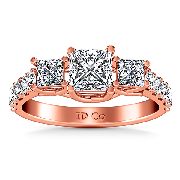 Three Stone Engagement Ring Enchantment Lattice  14K Rose Gold