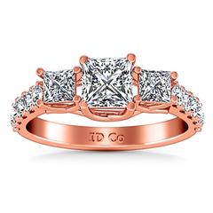 Three Stone Engagement Ring Enchantment Lattice  14K Rose Gold