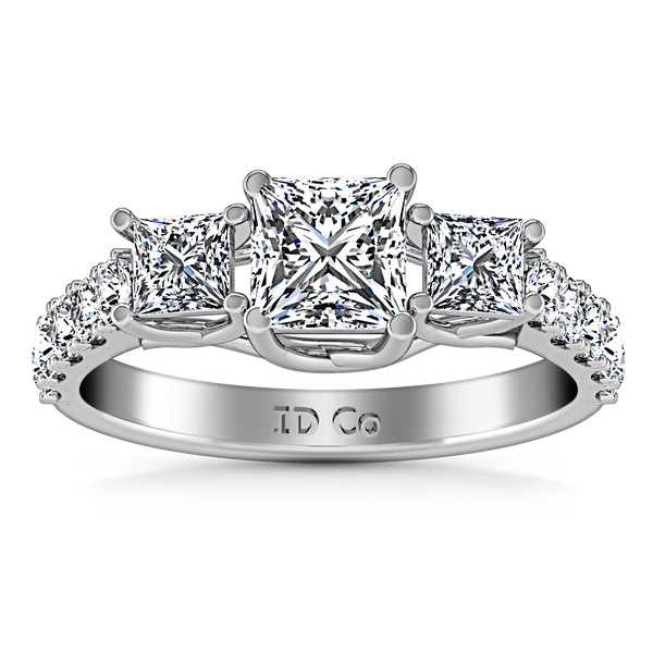 Three Stone Engagement Ring Enchantment Lattice  14K White Gold