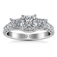 Three Stone Engagement Ring Enchantment Lattice  14K White Gold