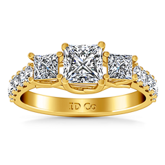 Three Stone Engagement Ring Enchantment Lattice  14K Yellow Gold