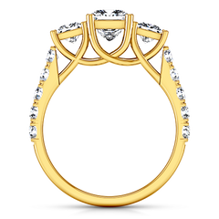 Three Stone Engagement Ring Enchantment Lattice  14K Yellow Gold