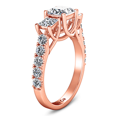 Three Stone Engagement Ring Enchantment Lattice  14K Rose Gold