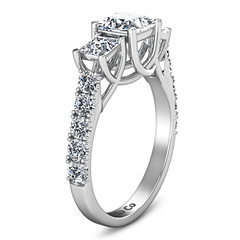 Three Stone Engagement Ring Enchantment Lattice  14K White Gold