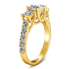 Three Stone Engagement Ring Enchantment Lattice  14K Yellow Gold