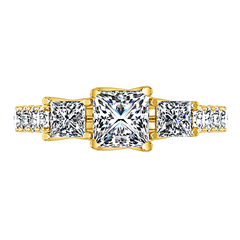 Three Stone Engagement Ring Enchantment Lattice  14K Yellow Gold
